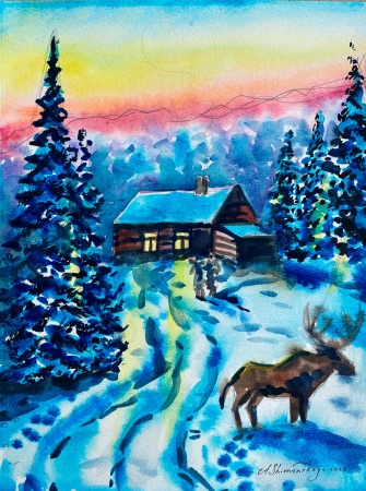 Winter evening by artist Anastasia Shimanskaya